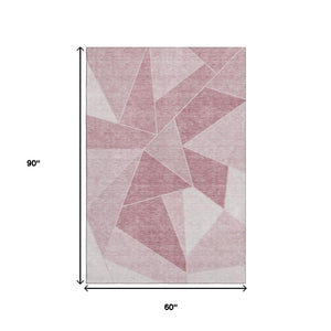 HomeRoots 5' X 8' Blush & Ivory Geometric Area Rug - Washable, UV-Protected, Modern Design for Every Space 653286