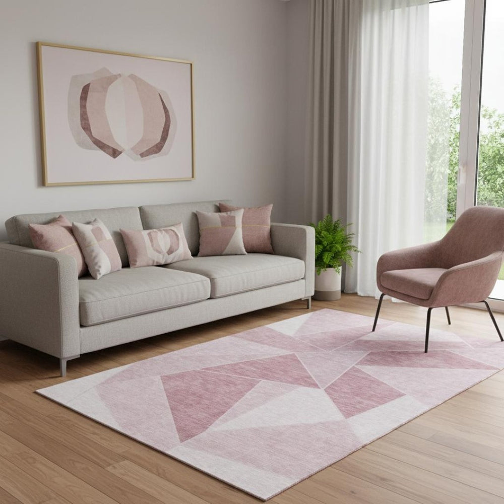 HomeRoots 5' X 8' Blush & Ivory Geometric Area Rug - Washable, UV-Protected, Modern Design for Every Space 653286