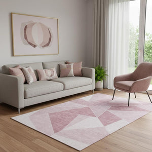 HomeRoots 5' X 8' Blush & Ivory Geometric Area Rug - Washable, UV-Protected, Modern Design for Every Space 653286