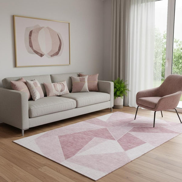 HomeRoots 5' X 8' Blush & Ivory Geometric Area Rug - Washable, UV-Protected, Modern Design for Every Space 653286