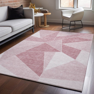 HomeRoots 5' X 8' Blush & Ivory Geometric Area Rug - Washable, UV-Protected, Modern Design for Every Space 653286