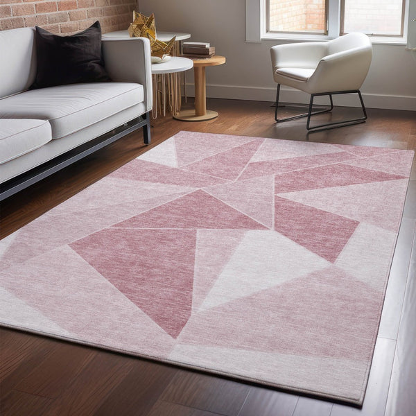 HomeRoots 5' X 8' Blush & Ivory Geometric Area Rug - Washable, UV-Protected, Modern Design for Every Space 653286