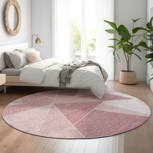 HomeRoots 8' Blush and Ivory Geometric Round Rug - Washable, UV Protected, Stylish for Living Spaces and Nurseries 653287