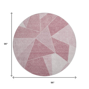 HomeRoots 8' Blush and Ivory Geometric Round Rug - Washable, UV Protected, Stylish for Living Spaces and Nurseries 653287
