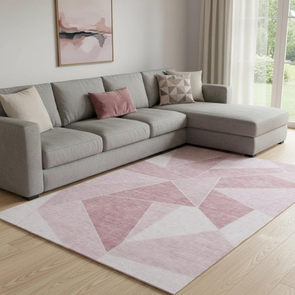 HomeRoots 8' X 10' Washable Blush & Ivory Geometric Area Rug - UV Protected, Stain Resistant, Stylish & Durable 653288
