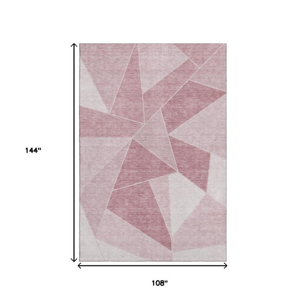 HomeRoots 9' X 12' Blush & Ivory Geometric Area Rug – Washable, UV-Protected, Ideal for High-Traffic Spaces 653289