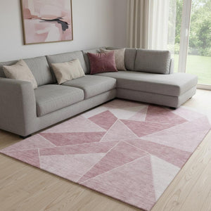 HomeRoots 9' X 12' Blush & Ivory Geometric Area Rug – Washable, UV-Protected, Ideal for High-Traffic Spaces 653289