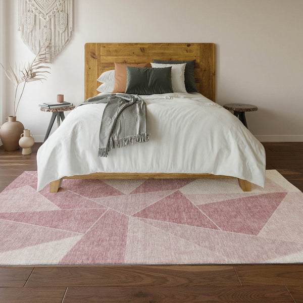 HomeRoots 9' X 12' Blush & Ivory Geometric Area Rug – Washable, UV-Protected, Ideal for High-Traffic Spaces 653289
