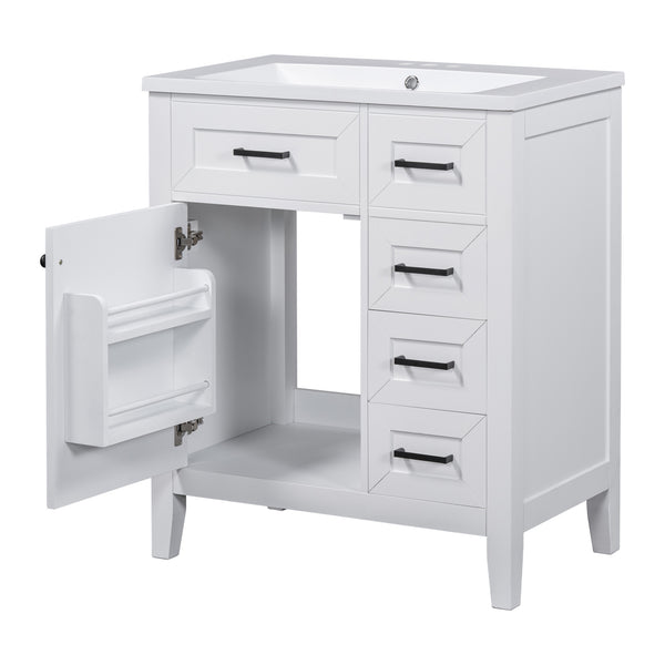 English Elm 30" Modern Bathroom Vanity with Sink Combo — Solid Rubberwood & MDF, 3 Drawers, Freestanding Contemporary Design White N725P246482K