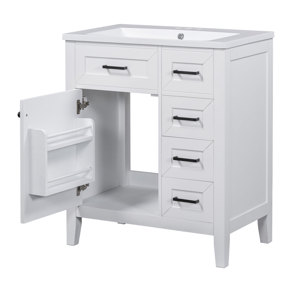 English Elm 30" Modern Bathroom Vanity With Sink Combo - Stylish White Cabinet, Ample Storage & Durable Design N725S999222K-6