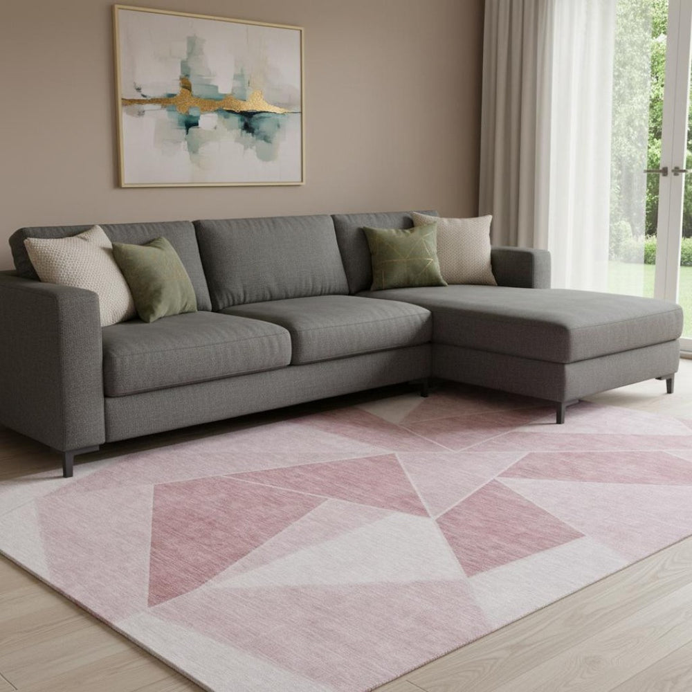 HomeRoots 10' X 14' Blush Geometric Area Rug - Stylish, Washable, UV-Protected for High-Traffic Spaces & Pets 653290