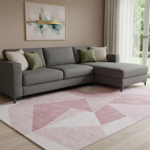 HomeRoots 10' X 14' Blush Geometric Area Rug - Stylish, Washable, UV-Protected for High-Traffic Spaces & Pets 653290