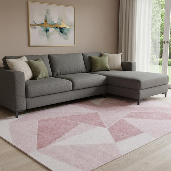 HomeRoots 10' X 14' Blush Geometric Area Rug - Stylish, Washable, UV-Protected for High-Traffic Spaces & Pets 653290