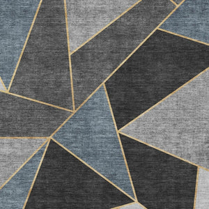 HomeRoots 5' X 8' Contemporary Blue Charcoal Ivory Geometric Washable Area Rug with UV & Stain Resistance 653292