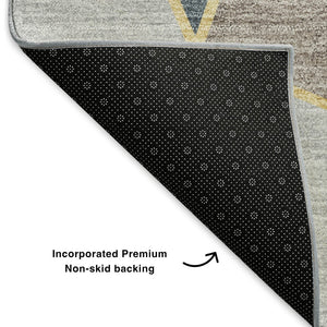 HomeRoots 8' Blue Charcoal and Ivory Geometric Washable Round Rug - Durable, UV-Protected, Stylish Design! 653293