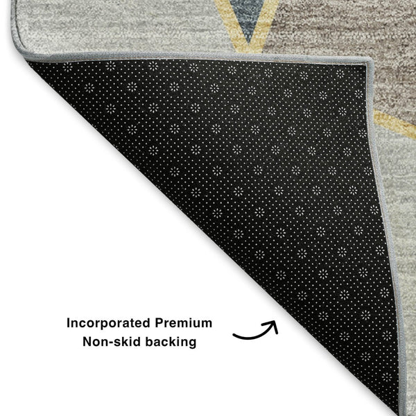 HomeRoots 8' Blue Charcoal and Ivory Geometric Washable Round Rug - Durable, UV-Protected, Stylish Design! 653293