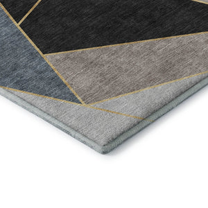 HomeRoots 8' Blue Charcoal and Ivory Geometric Washable Round Rug - Durable, UV-Protected, Stylish Design! 653293