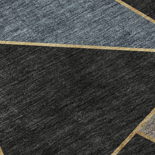 HomeRoots 8' Blue Charcoal and Ivory Geometric Washable Round Rug - Durable, UV-Protected, Stylish Design! 653293