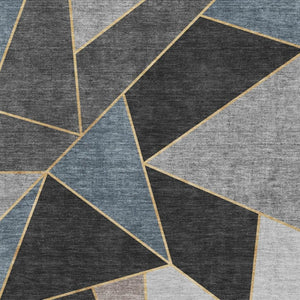 HomeRoots 8' X 10' Washable Blue, Charcoal & Ivory Geometric Area Rug with UV Protection for High-Traffic Areas 653294