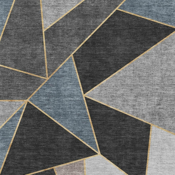 HomeRoots 8' X 10' Washable Blue, Charcoal & Ivory Geometric Area Rug with UV Protection for High-Traffic Areas 653294