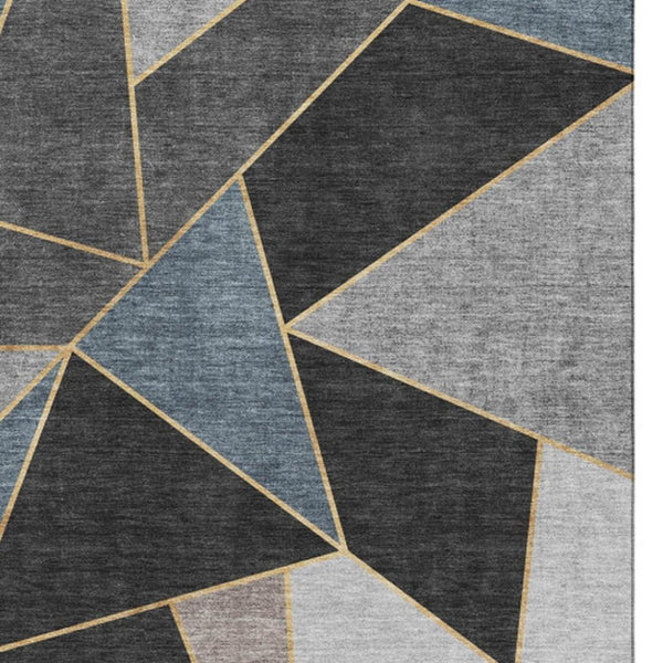 HomeRoots 9' X 12' Blue Charcoal & Ivory Geometric Washable Area Rug – Durable, Stain-Resistant & UV Protected 653295