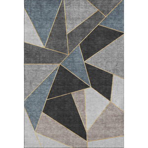 HomeRoots 10' Geometric Area Rug in Blue, Charcoal & Ivory - Washable, UV Protected, Perfect for High Traffic Spaces 653296