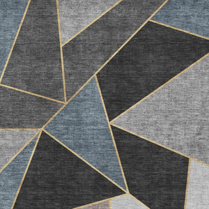 HomeRoots 10' Geometric Area Rug in Blue, Charcoal & Ivory - Washable, UV Protected, Perfect for High Traffic Spaces 653296