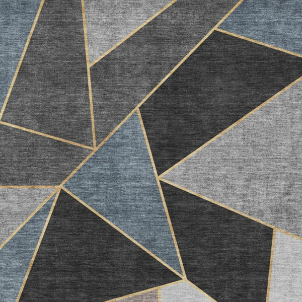 HomeRoots 10' Geometric Area Rug in Blue, Charcoal & Ivory - Washable, UV Protected, Perfect for High Traffic Spaces 653296