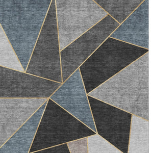 HomeRoots 10' Geometric Area Rug in Blue, Charcoal & Ivory - Washable, UV Protected, Perfect for High Traffic Spaces 653296