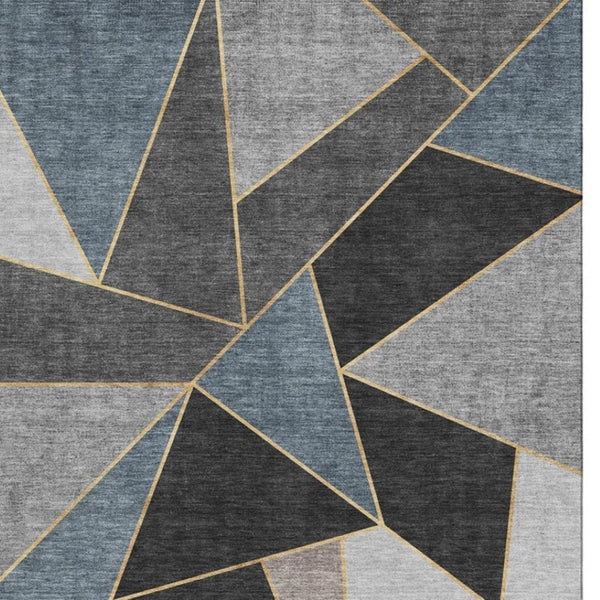 HomeRoots 10' Geometric Area Rug in Blue, Charcoal & Ivory - Washable, UV Protected, Perfect for High Traffic Spaces 653296
