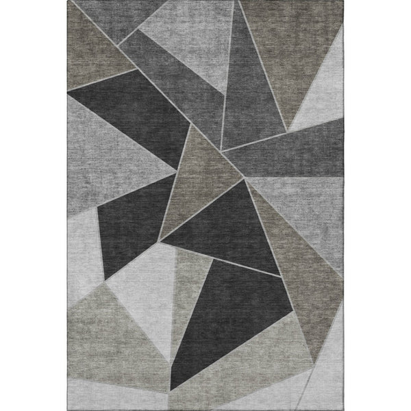 HomeRoots 5' X 8' Coffee Charcoal Ivory Geometric Area Rug – Washable, UV-Protected, Durable & Stylish Home Accent 653298