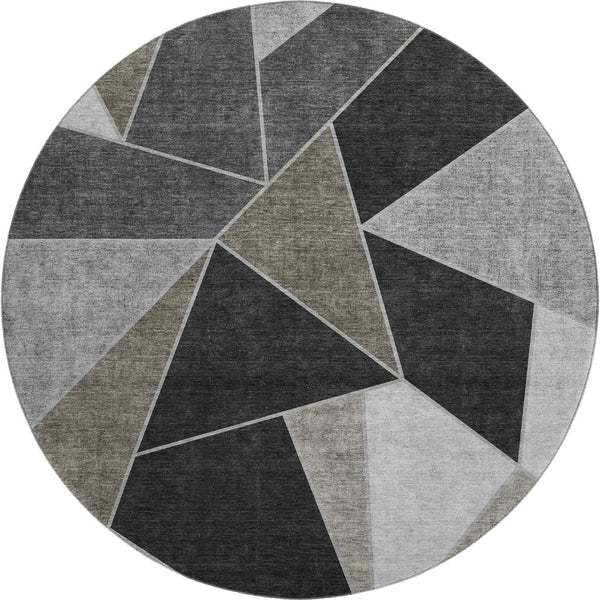 HomeRoots 8' Modern Coffee Charcoal Ivory Geometric Washable Round Rug with UV Protection & Soft Durability 653299