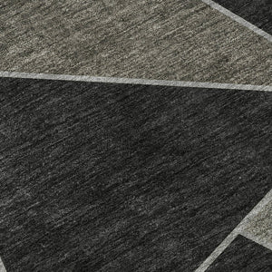 HomeRoots 8' Modern Coffee Charcoal Ivory Geometric Washable Round Rug with UV Protection & Soft Durability 653299