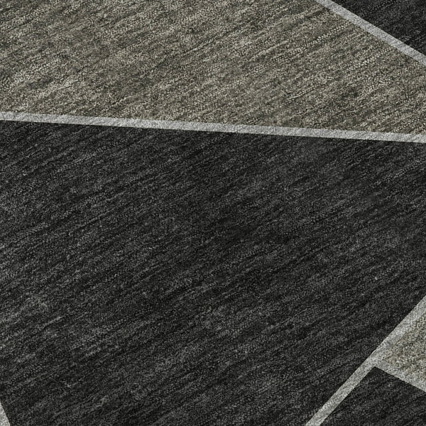 HomeRoots 8' Modern Coffee Charcoal Ivory Geometric Washable Round Rug with UV Protection & Soft Durability 653299