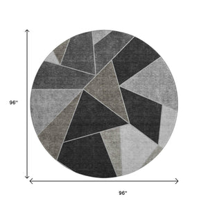 HomeRoots 8' Modern Coffee Charcoal Ivory Geometric Washable Round Rug with UV Protection & Soft Durability 653299
