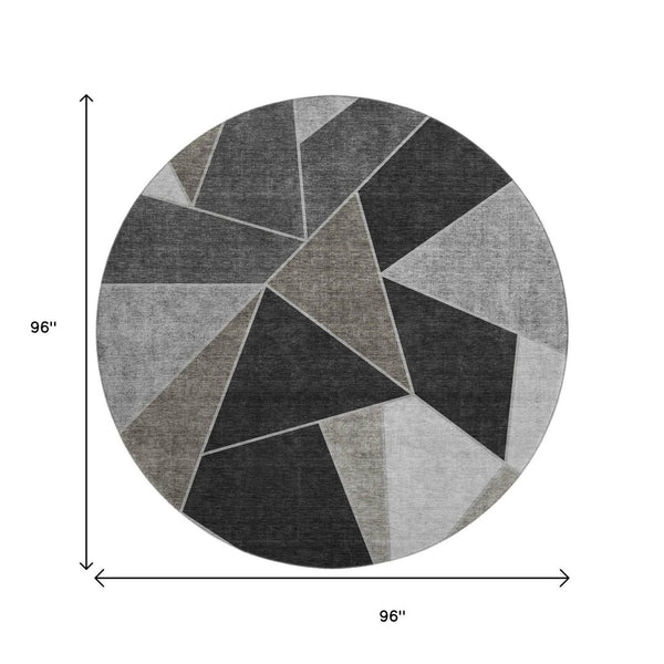 HomeRoots 8' Modern Coffee Charcoal Ivory Geometric Washable Round Rug with UV Protection & Soft Durability 653299