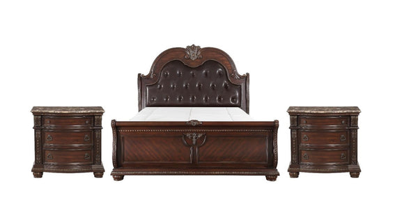 English Elm 1pc Tufted PU Upholstered Headboard with Nailhead Trim Kingly High-Back Panel Bed for Luxurious Bedrooms Antique brown 83 L x 55 W x 6 H B2741S00033