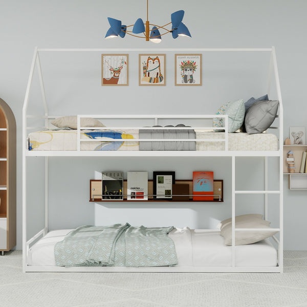 English Elm Metal Twin over Twin Bunk Bed Sturdy Heavy-Duty Frame with Silent Slats, 13" Guardrail & Ladder White W1935P330798