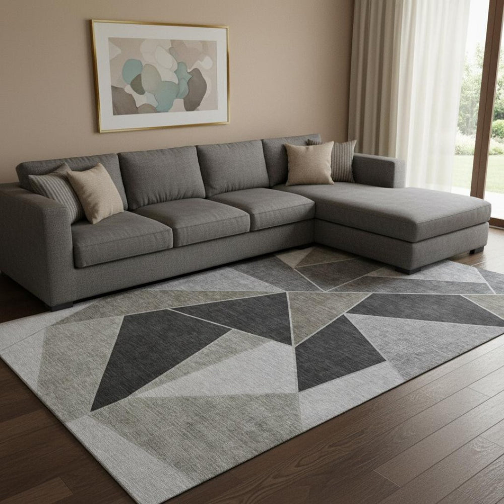HomeRoots 8' X 10' Stylish Coffee Charcoal Ivory Geometric Area Rug - Washable, Stain-Resistant, UV Protected 653300