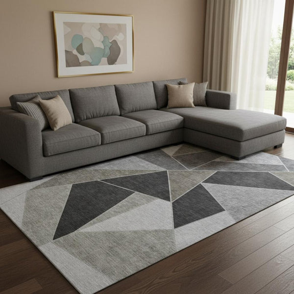 HomeRoots 8' X 10' Stylish Coffee Charcoal Ivory Geometric Area Rug - Washable, Stain-Resistant, UV Protected 653300