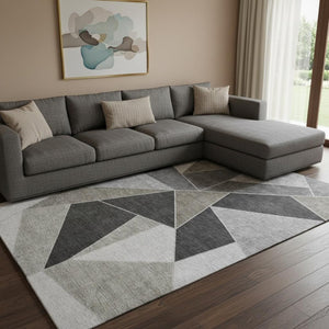 HomeRoots 9' X 12' Stylish Coffee Charcoal & Ivory Geometric Area Rug - Washable, UV Protected & Durable Design! 653301