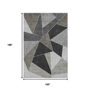 HomeRoots 10' X 14' Stylish Coffee Charcoal Ivory Geometric Area Rug - Durable, Washable, UV Protected Design! 653302