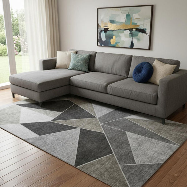 HomeRoots 10' X 14' Stylish Coffee Charcoal Ivory Geometric Area Rug - Durable, Washable, UV Protected Design! 653302