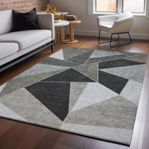 HomeRoots 10' X 14' Stylish Coffee Charcoal Ivory Geometric Area Rug - Durable, Washable, UV Protected Design! 653302