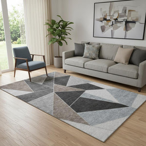 HomeRoots 5' X 8' Chocolate Brown & Gray Geometric Area Rug - Durable, Washable, UV-Protected for Busy Homes 653304
