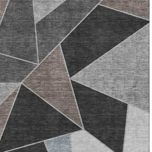 HomeRoots 5' X 8' Chocolate Brown & Gray Geometric Area Rug - Durable, Washable, UV-Protected for Busy Homes 653304