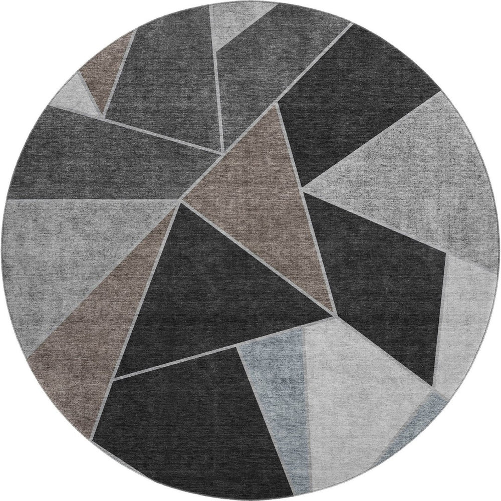 HomeRoots 8' Chocolate Brown & Gray Geometric Round Rug – Washable, UV-Protected, Durable, & Stylish for Homes 653305