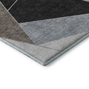 HomeRoots 8' Chocolate Brown & Gray Geometric Round Rug – Washable, UV-Protected, Durable, & Stylish for Homes 653305