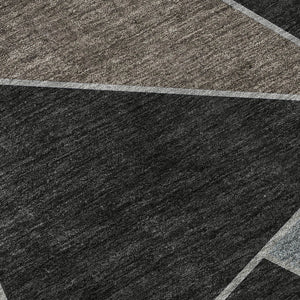 HomeRoots 8' Chocolate Brown & Gray Geometric Round Rug – Washable, UV-Protected, Durable, & Stylish for Homes 653305