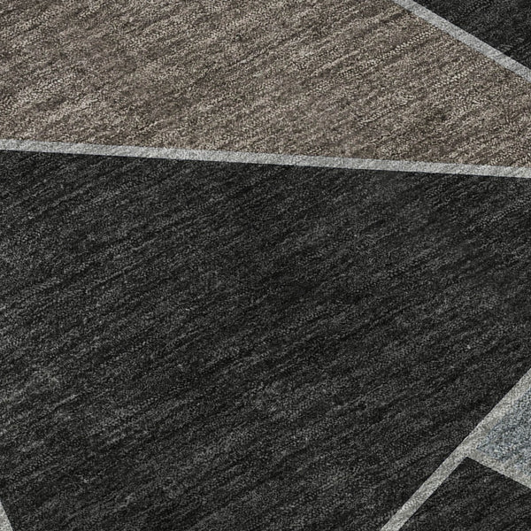 HomeRoots 8' Chocolate Brown & Gray Geometric Round Rug – Washable, UV-Protected, Durable, & Stylish for Homes 653305